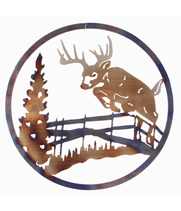 DEER JUMPING FENCE 12-IN Round Art