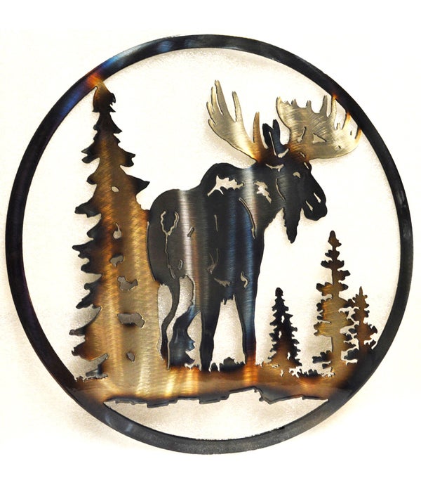 MOOSE WITH TREES 12-IN Round Art