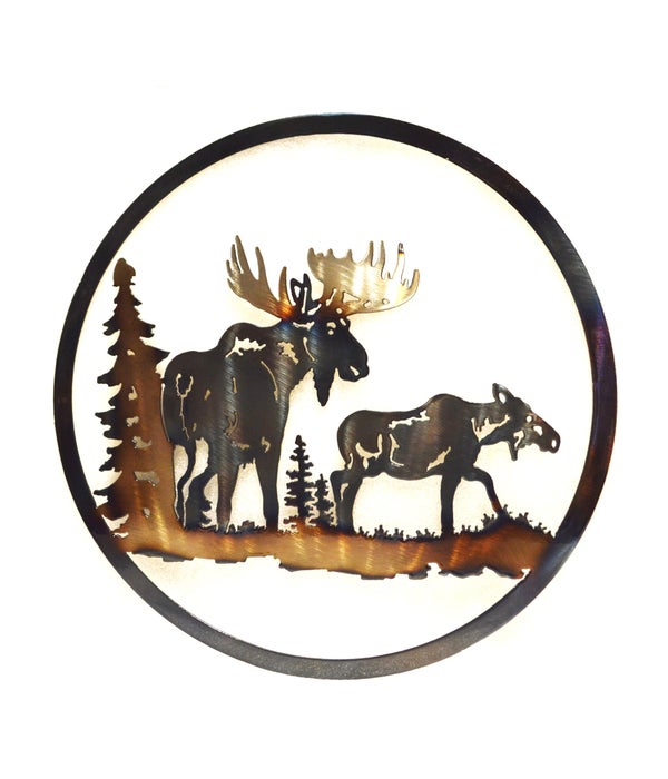 BULL AND COW MOOSE 12-IN Round Art