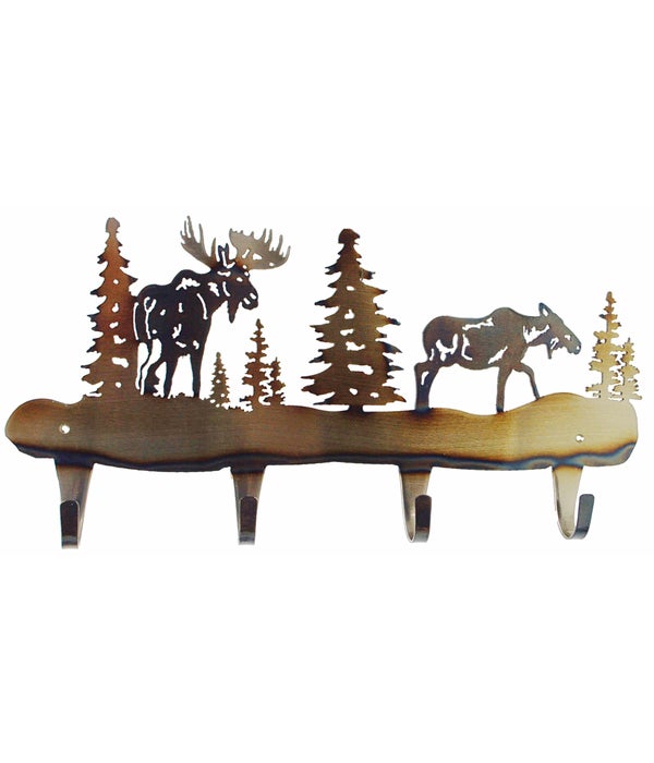 MOOSE WITH TREES Four Hook Coat Rack