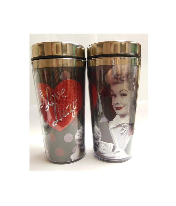 LUCY TRAVEL MUG - BLK & RED DOTS
