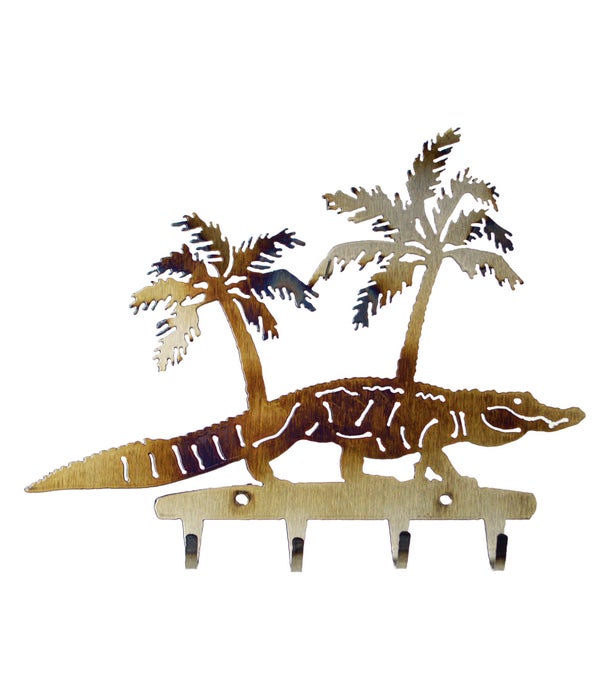 Gator With Palm Tree  6.5x7 Inch 4 Hook Key Rack