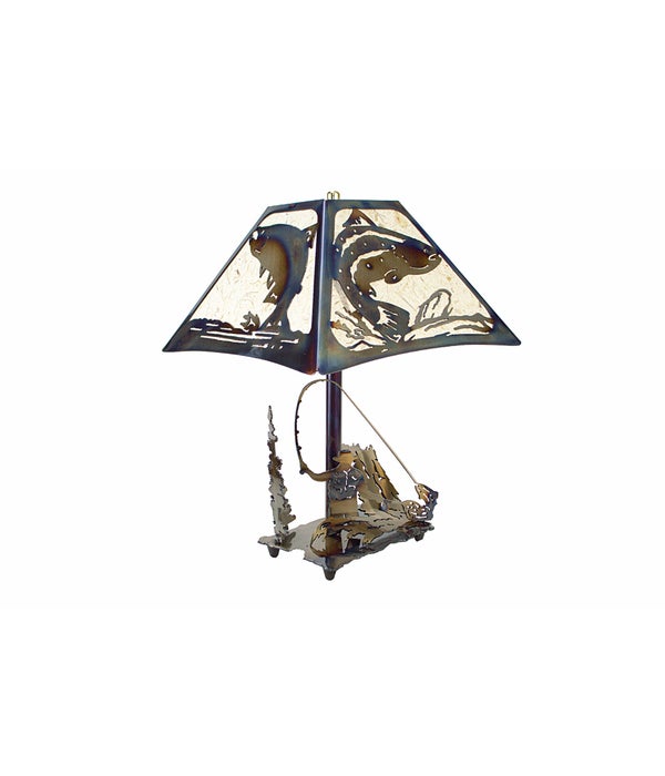 FLY FISHERMAN 13.5x7.5-Inch Square Shade Table Lamp