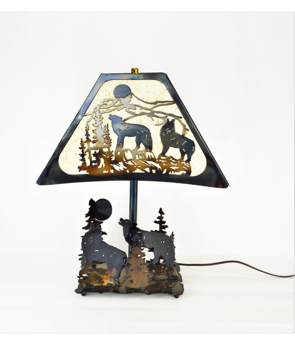 WOLF HOWLING AT MOON 13.5x7.5-Inch Square Shade Table Lamp