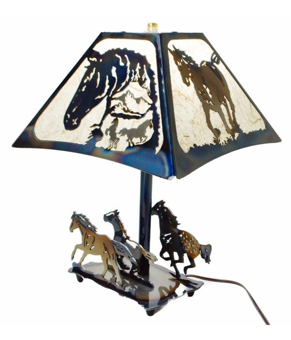 RUNNING HORSES  13.5x7.5-Inch Square Shade Table Lamp