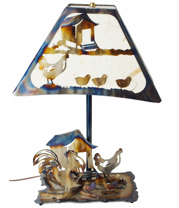 ROOSTER , CHICKEN, CHICK 13.5x7.5-Inch Square Shade Table Lamp