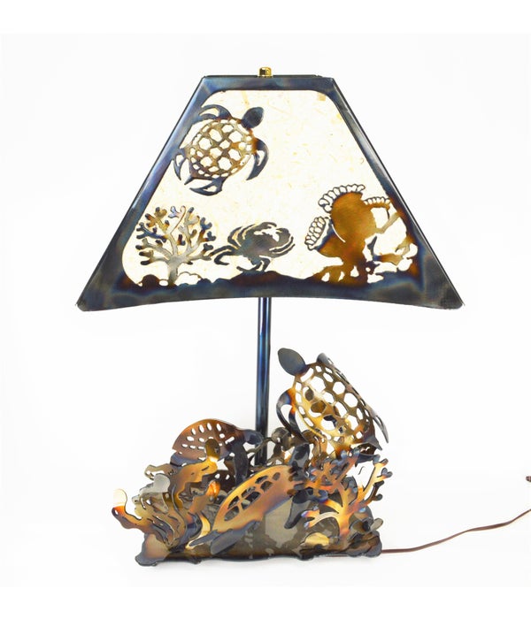 Shellback Sea Turtle 13.5x7.5-Inch Square Shade Table Lamp