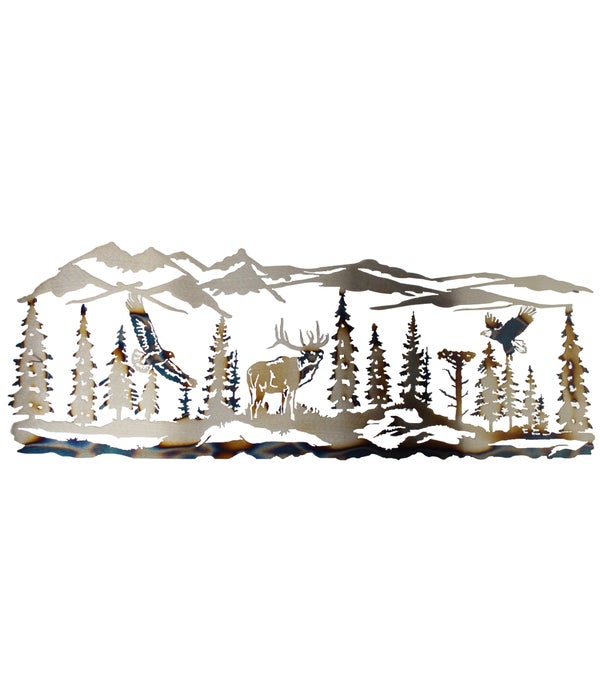 Elk Side View Mountain Scene Wall Art 36x12-Inch