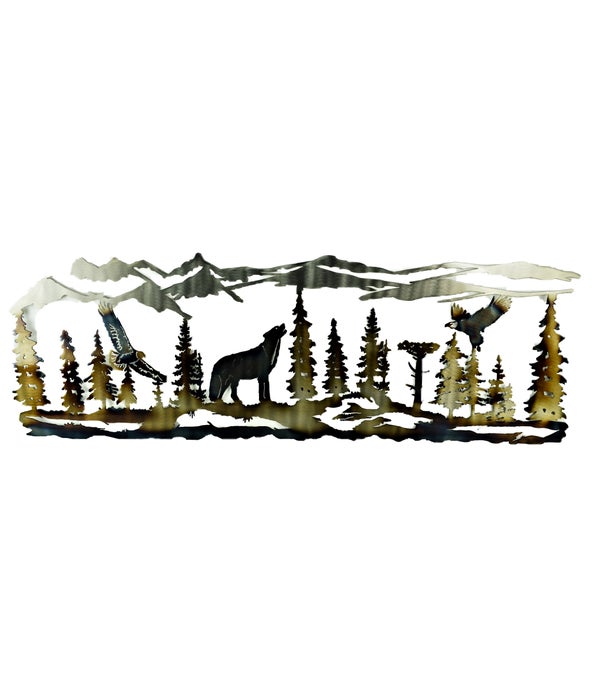Wolf, Eagles Mountain Scene Wall Art 36x12-Inch