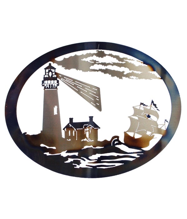 LIGHTHOUSE with Beam 15x20-Inch Oval Wall Art