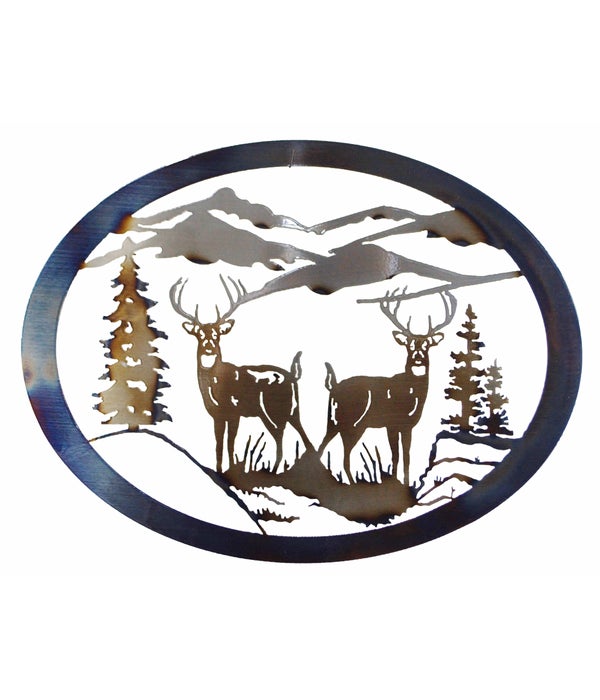 Whitetail Deer Back to Back 15x20-Inch Oval Wall Art