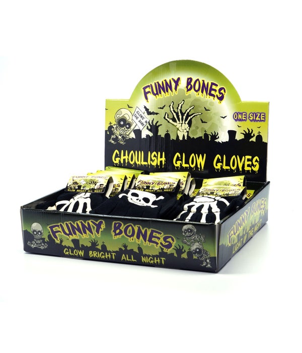 Funny Bones Ghoulish Glow in the Dark Gloves 24pk