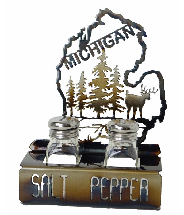 Michigan Mitten with Deer  6.5x8.5 Inch-Salt & Pepper Set