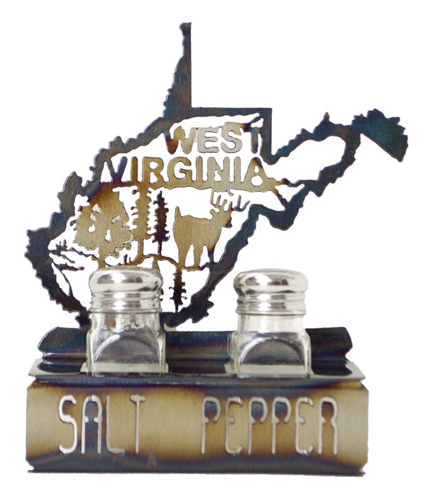 West Virginia Map with Deer 6.5x8.5 Inch-Salt & Pepper Set