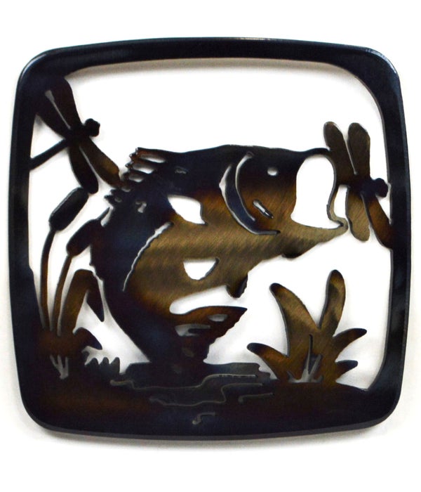 Bass With Dragon Flies  7" Square Trivet