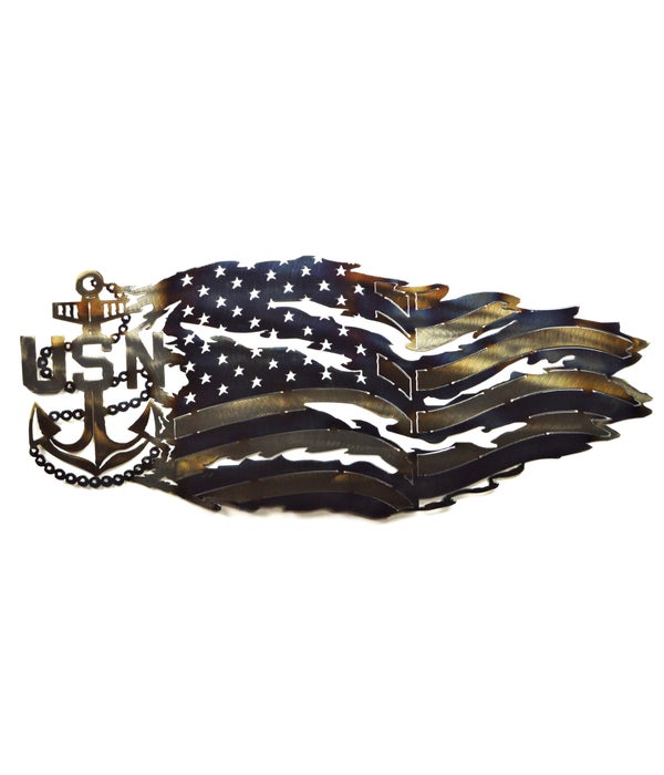 Navy Anchor Tattered Flag  36" x 13"