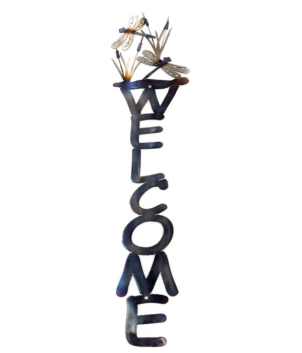 Dragonflies  23 x 5.5 Inch-Vertical Welcome Sign