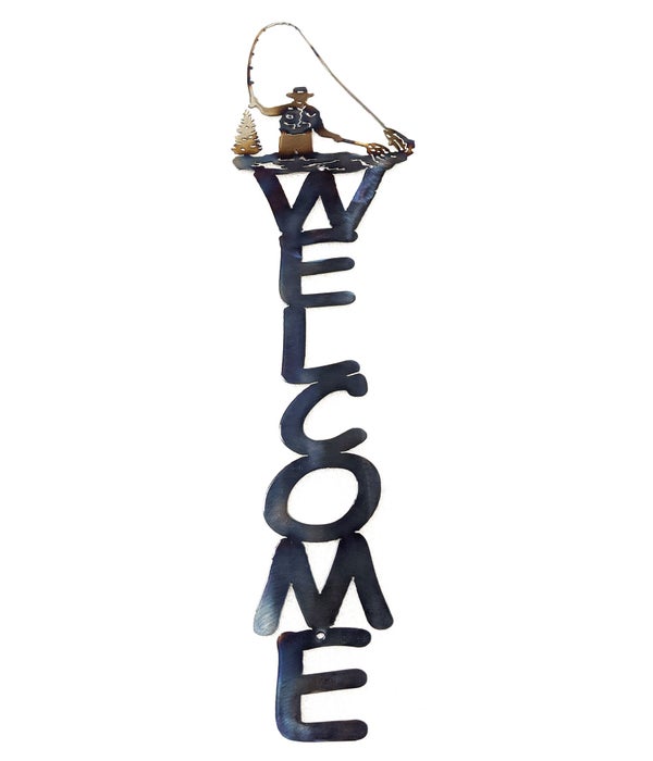 Fly Fisherman   23 x 5.5 Inch-Vertical Welcome Sign