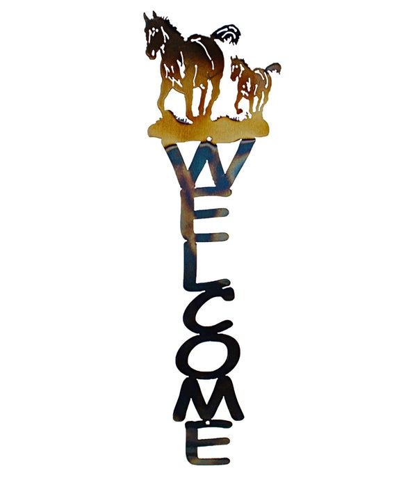 Horse and Colt  23 x 5.5 Inch-Vertical Welcome Sign