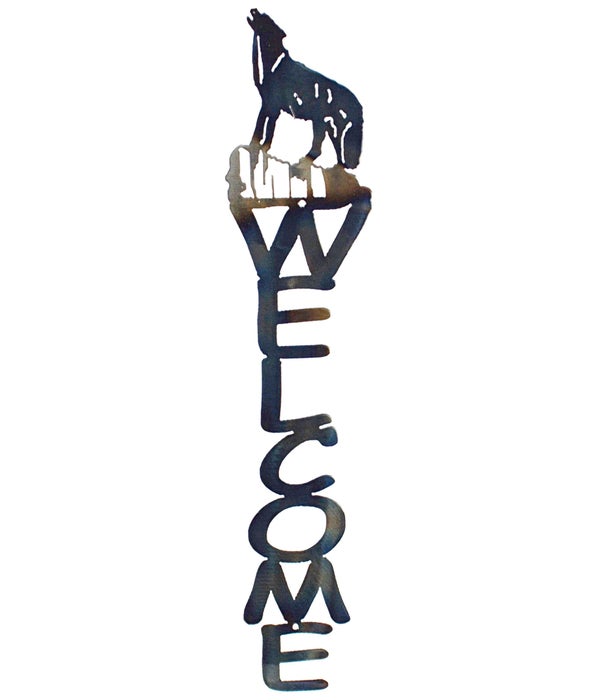 Wolf howling  23 x 5.5 Inch-Vertical Welcome Sign