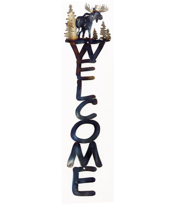 Moose with Trees  23 x 5.5 Inch-Vertical Welcome Sign