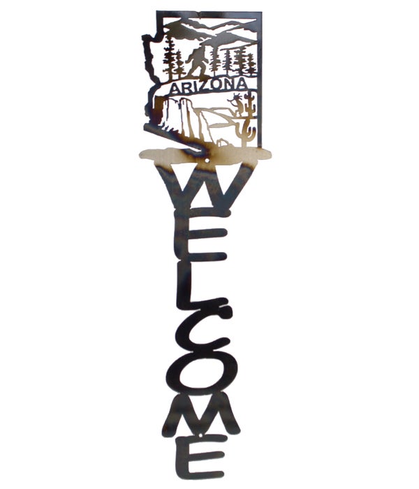 Arizona Map w/Big Foot  Vertical Welcome Sign