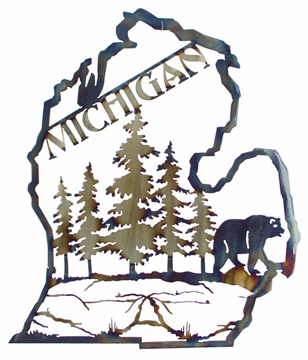 Michigan Mitten   w/BearWall art cut from 18" Squares