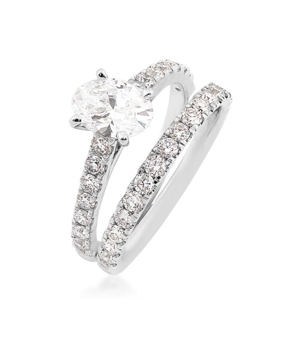 14KW LAB GROWN 2 CTTW - 1 CT oval center engagement with 1 CT wedding band