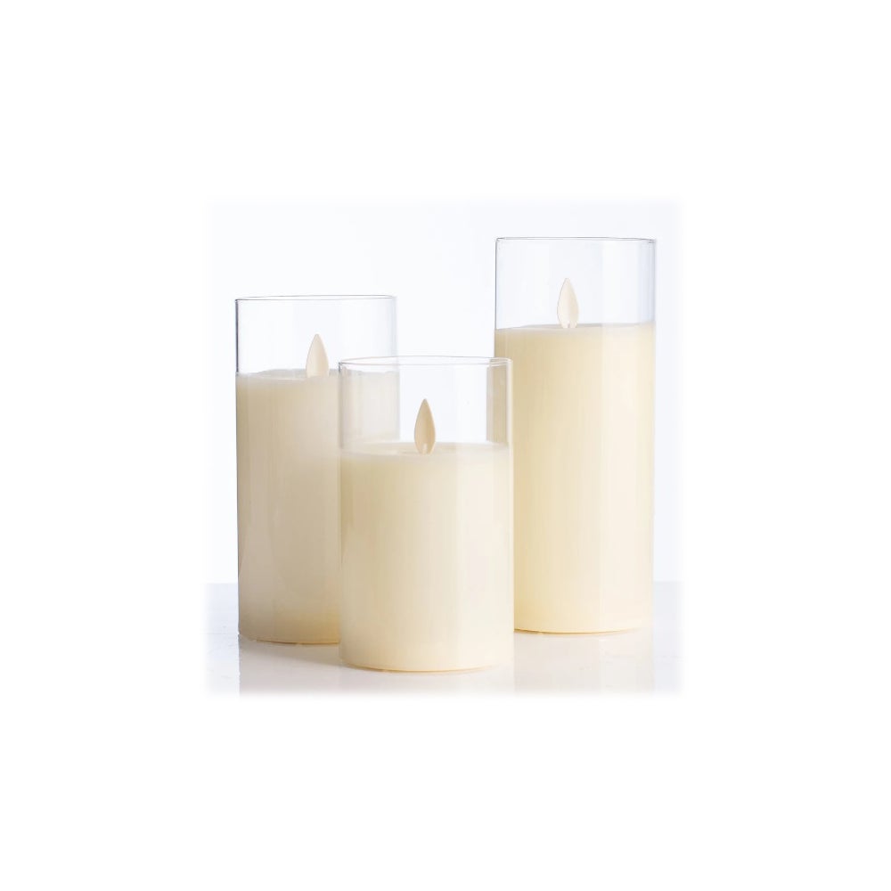 LED Candles in Clear Glass Cylinders - Set/3