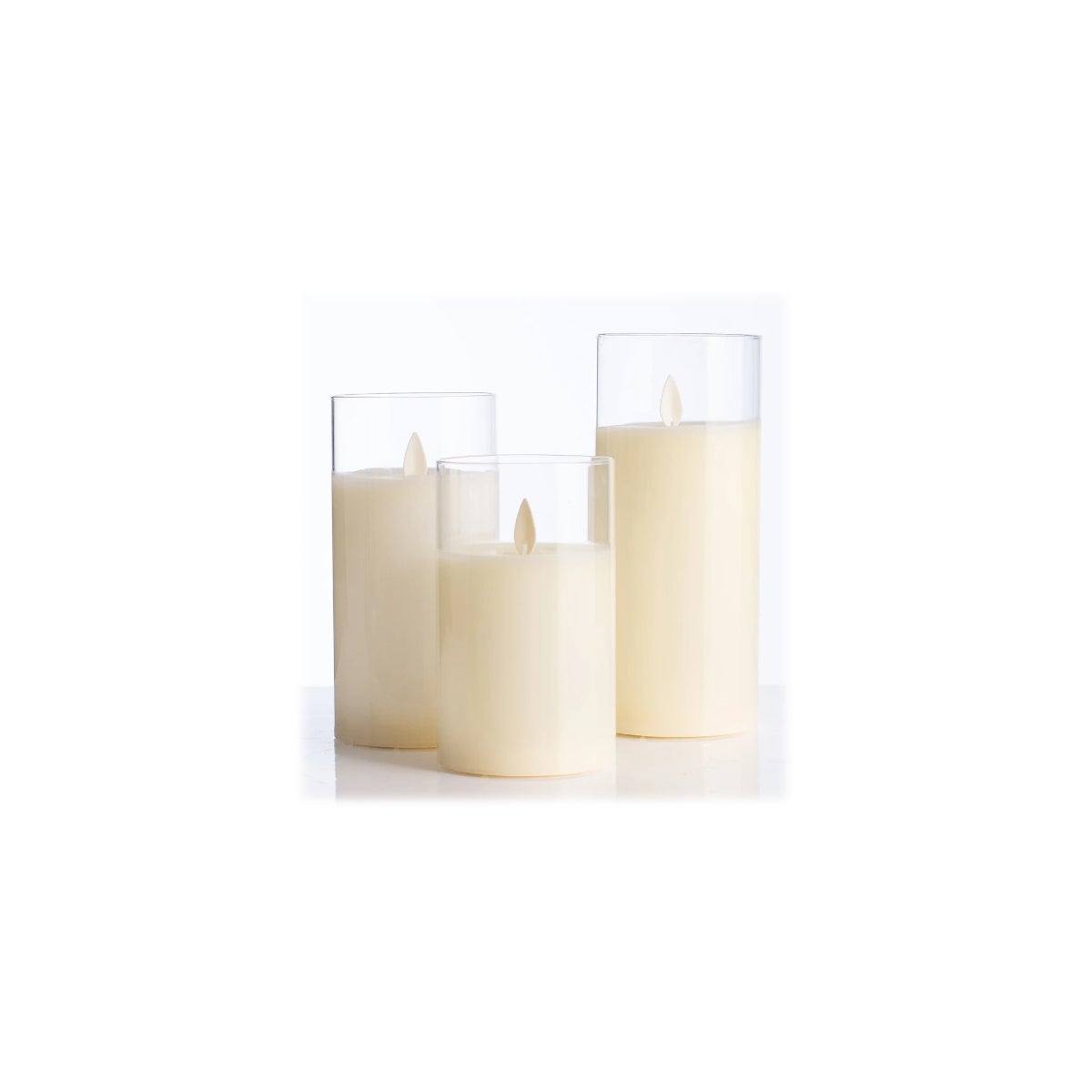 LED Candles in Clear Glass Cylinders - Set/3
