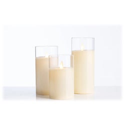 LED Candles in Clear Glass Cylinders - Set/3
