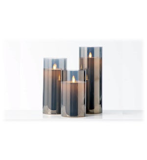 Cream LED Candles in Smoke Glass Cylinders - Set/3
