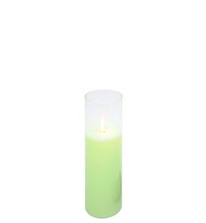 Green LED Candle in Clear Glass Cylinder