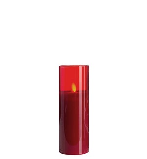 LED Red Pillar Candle in a Red Glass Cylinder