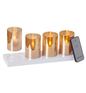 Amber  Votive Candle w/Charger S/4