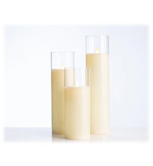 Cream LED Candles in Clear Glass Cylinders - Set/3