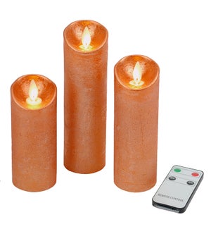 Rose Gold LED Wax Candles - Set/3