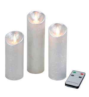 Silver LED Wax Candles - Set/3