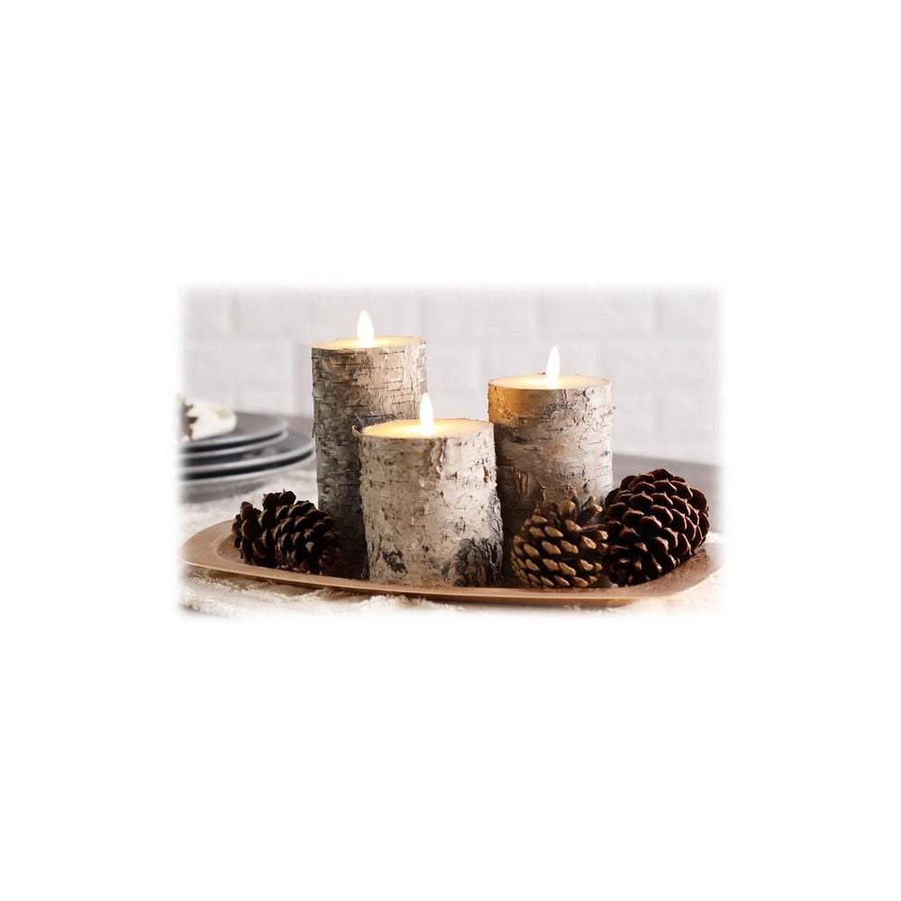 LED Candles in a Brown 'Birch Bark' Wrap - Set/3
