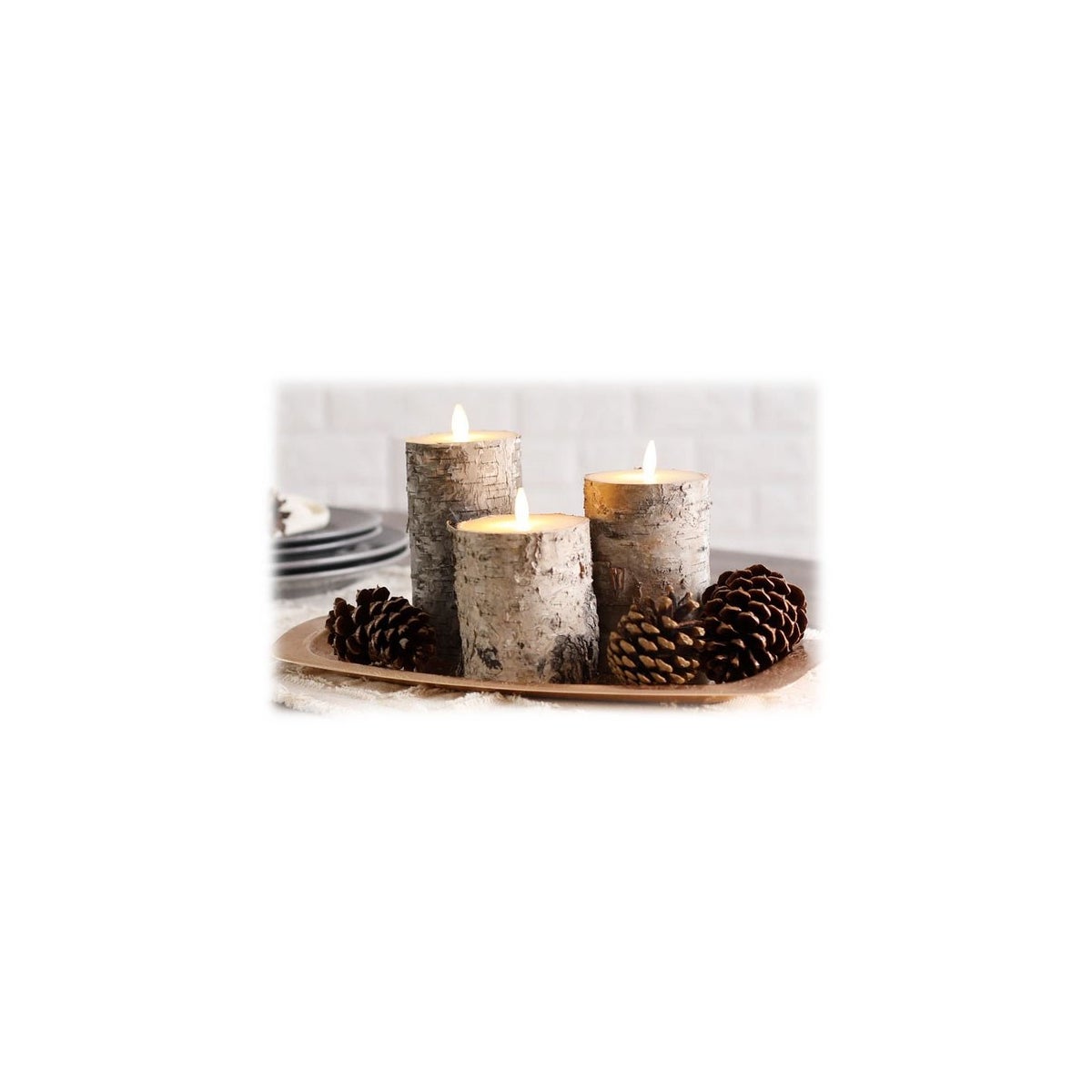 LED Candles in a Brown 'Birch Bark' Wrap - Set/3
