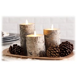 LED Candles in a Brown 'Birch Bark' Wrap - Set/3