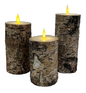 LED Candles in a Brown 'Birch Bark' Wrap - Set/3