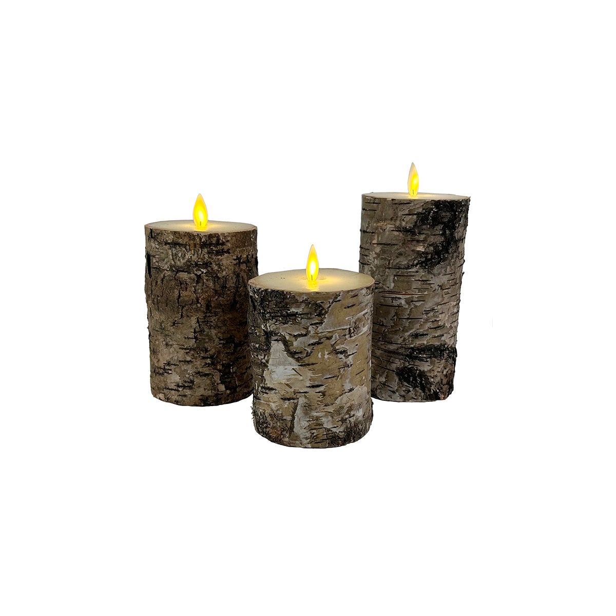 LED Candles in a Brown 'Birch Bark' Wrap - Set/3