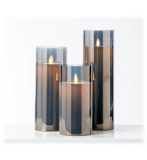 LED Candles in Smoke Glass Cylinders - Set/3