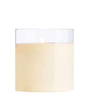 Cream LED Candle in 6" Clear Glass Cylinder