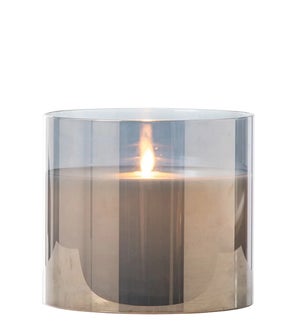 Cream LED Candle in 6" Smoke Glass Cylinder
