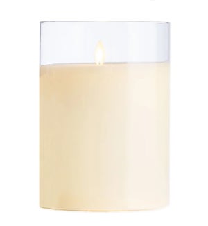 Cream LED Candle in 8" Clear Glass Cylinder