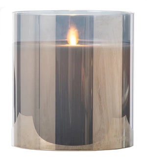 Cream LED Candle in 8" Smoke Glass Cylinder