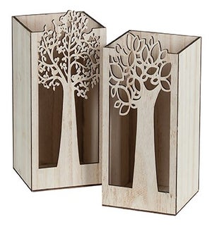 Box Lantern/Vase with Tree Cut-Out