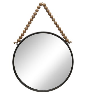 Round Black Hanging Wall Mirror w/Beads